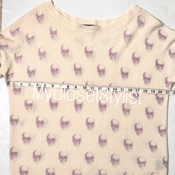 New! SKULLS CASHMERE Brand Boatneck Ethereal Skull Sweater! XS/S Cream Purple - Picture 5 of 5